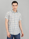 Men Sky Blue Check Collar Half Sleeve Shirt