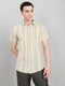 Men Beige Stripe Collar Half Sleeve Shirt