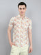Men Peach Printed Collar Half Sleeve Shirt
