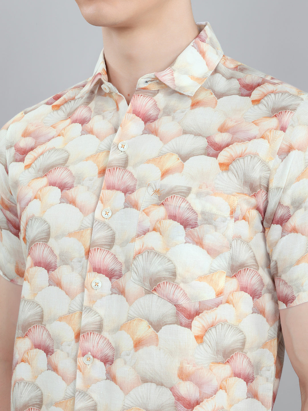 Men Peach Printed Collar Half Sleeve Shirt