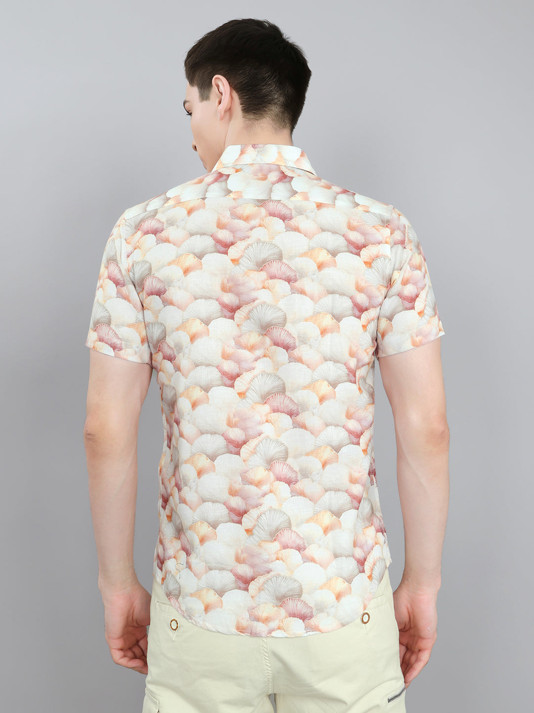 Men Peach Printed Collar Half Sleeve Shirt