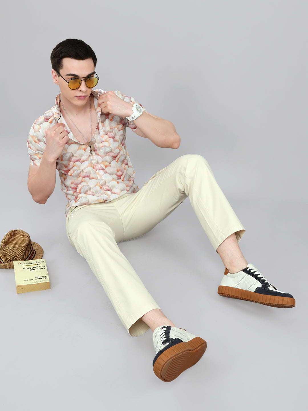 Men Peach Printed Collar Half Sleeve Shirt