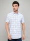 Men White Check Collar Half Sleeve Shirt