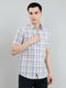 Men Blue Check Collar Half Sleeve Shirt