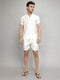 Men White Printed Revere Collar Half Sleeve Cords Set