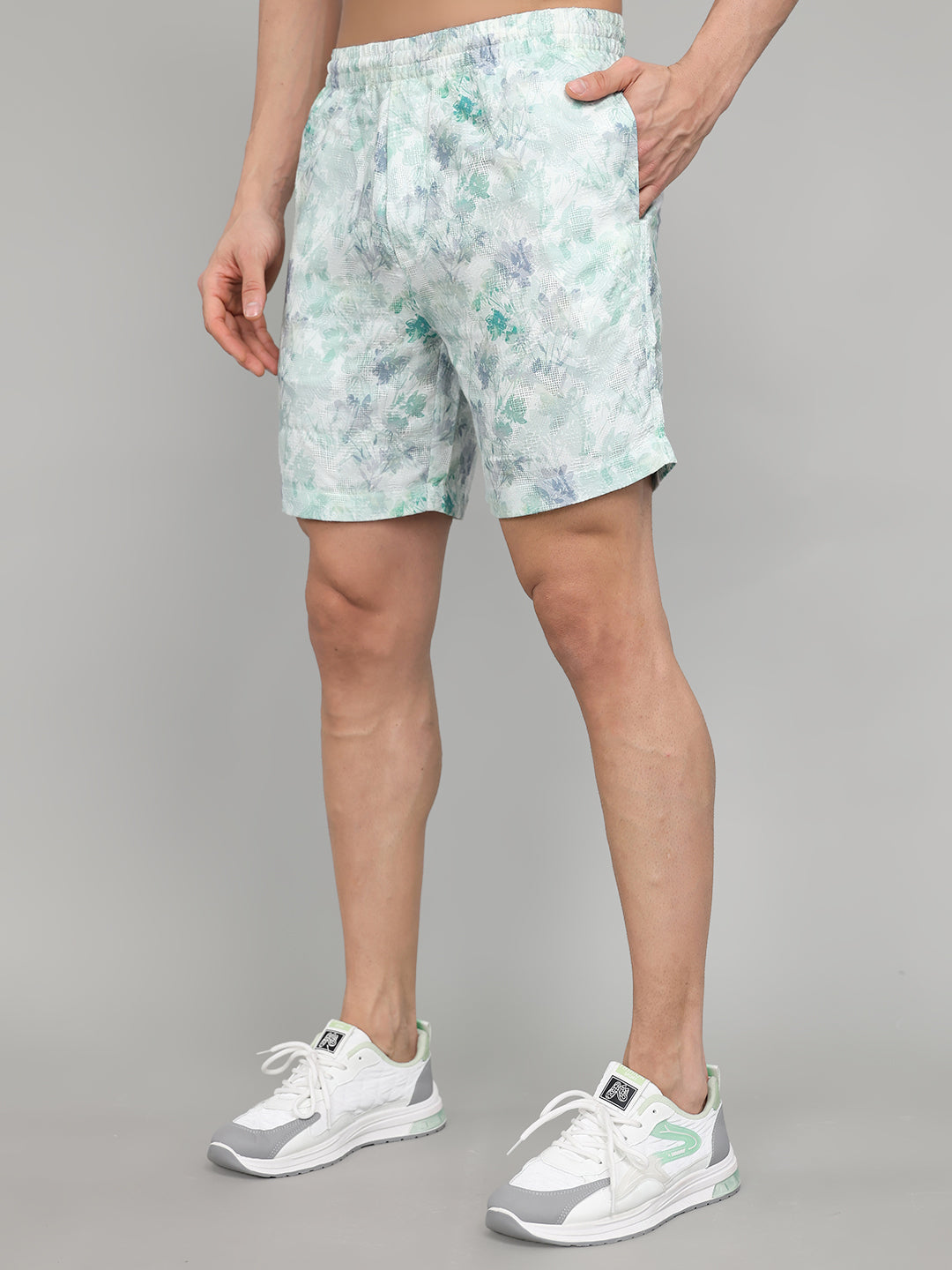 Men Sea Green Printed Round Neck Half Sleeve Cords Set