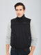 Men Black Solid Collar Sleeveless Bomber Jacket