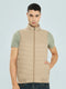 Men Beige Solid Lightweight Packable Sleeveless Puffer Jacket