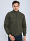 Men Olive Solid Collar Full Sleeve Bomber Jacket