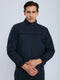 Men Navy Blue Solid Collar Full Sleeve Bomber Jacket