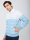 Men Sea Green Self Design Mock Neck Full Sleeve Puffer Jacket