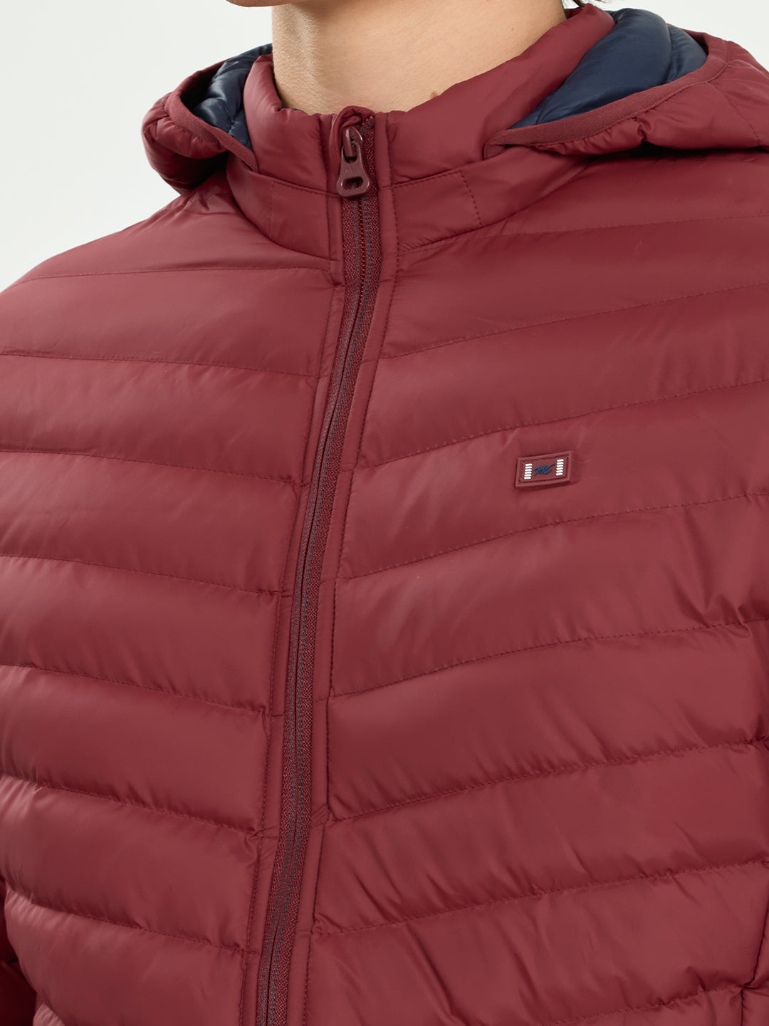 Men Maroon Solid Detachable Hood Full Sleeve Puffer Jacket