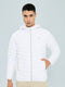 Men White Solid Detachable Hood Full Sleeve Puffer Jacket