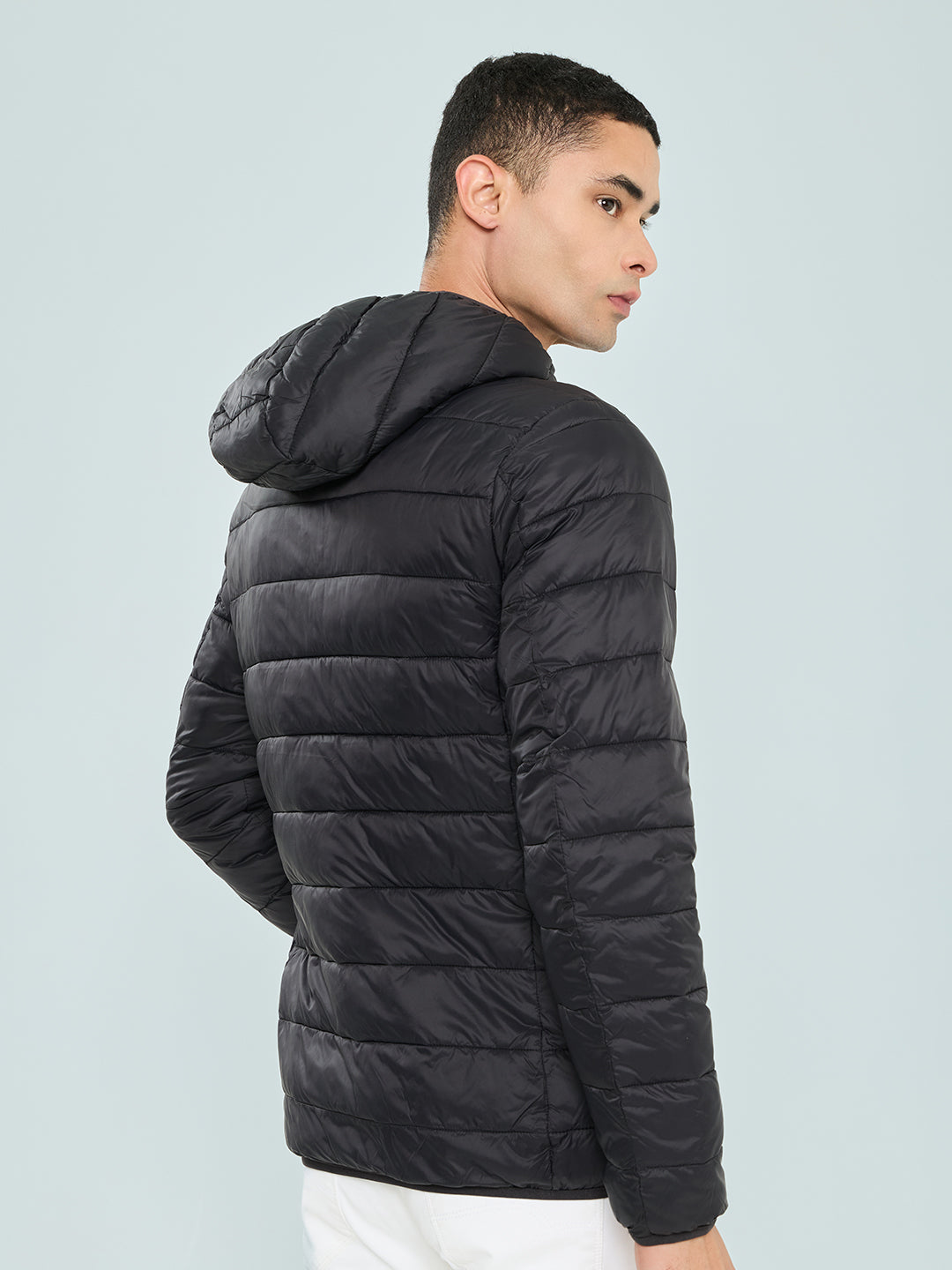 Men Black Solid Electric Heated Puffer Jacket with Detachable Hood