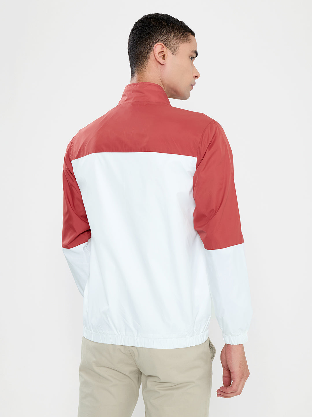 Men Rust Self Design Collar Full Sleeve Windcheater