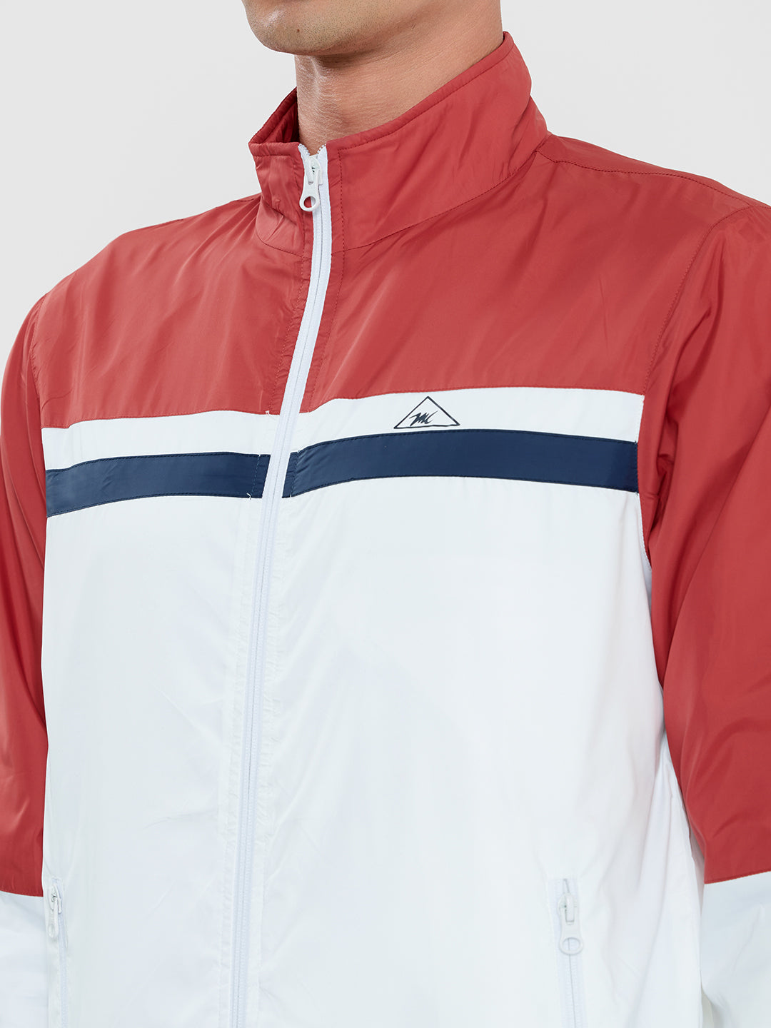 Men Rust Self Design Collar Full Sleeve Windcheater