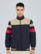 Men Beige Self Design Stand Collar Full Sleeve Windcheater