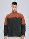 Men Charcoal Self Design Collar Full Sleeve Windcheater