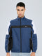 Men Blue Self Design Collar Full Sleeve Windcheater