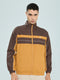 Men Mustard Self Design Mandarin Collar Full Sleeve Windcheater