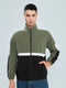 Men Olive Self Design Collar Full Sleeve Windcheater