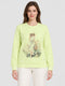 Women Green Printed Round Neck Full Sleeve Winter Top