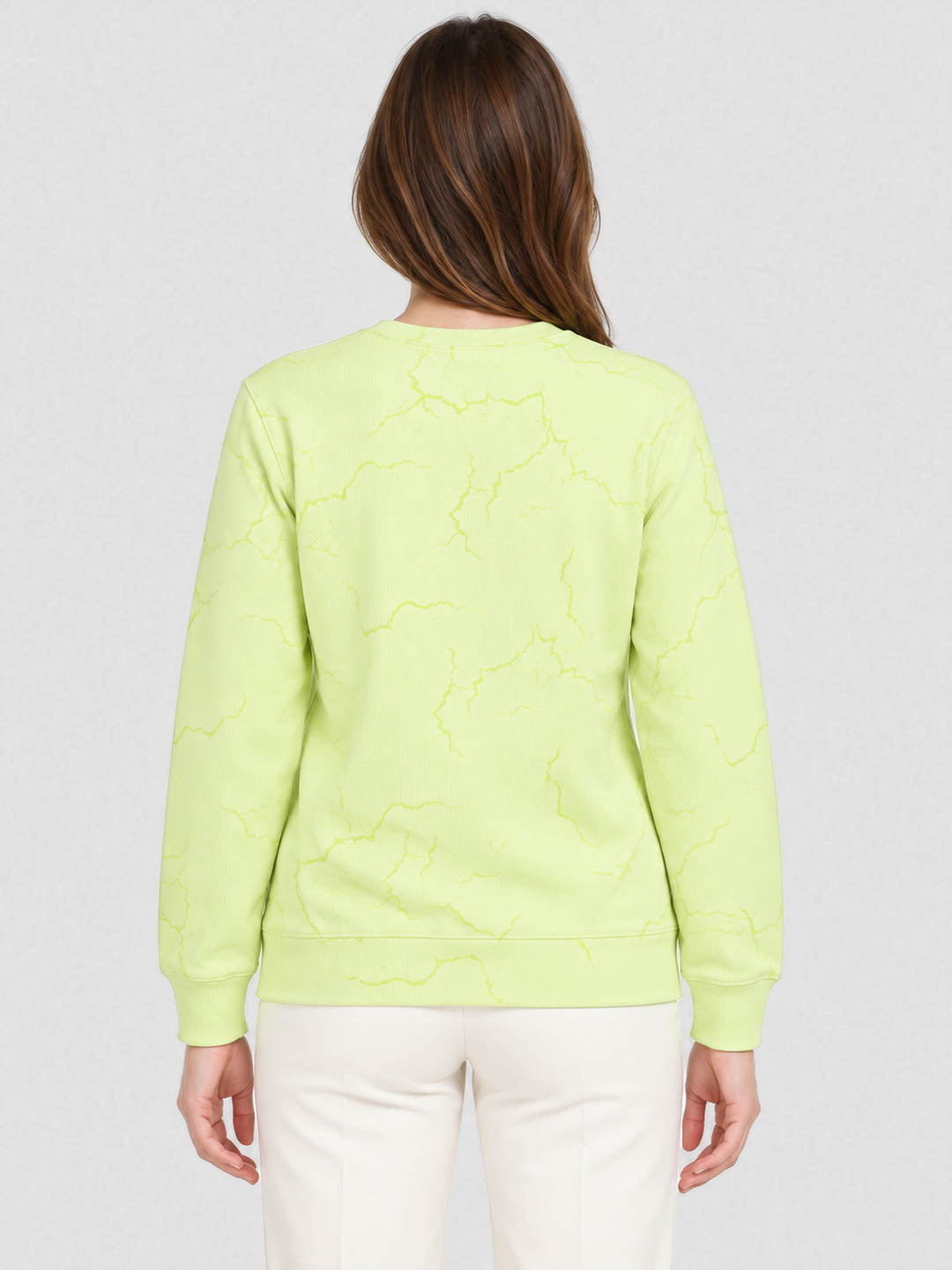 Women Green Printed Round Neck Full Sleeve Winter Top