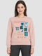 Women Light Pink Printed Round Neck Full Sleeve Winter Top