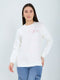 Women Off White Printed Round Neck Full Sleeve Sweatshirt