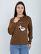Women Brown Printed Round Neck Full Sleeve Sweatshirt