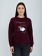 Women Burgundy Printed Round Neck Full Sleeve Sweatshirt