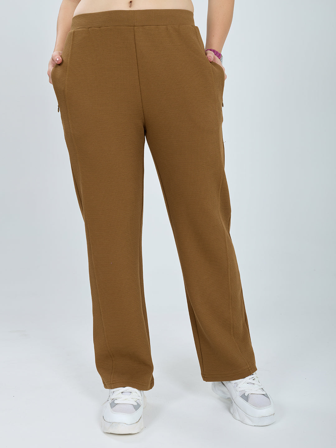 Women Tan Self Design Regular Fit Winter Lower