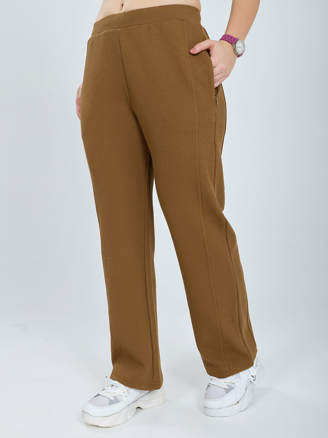 Women Tan Self Design Regular Fit Winter Lower