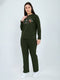 Women Olive Printed Round Neck Full Sleeve Cords Set