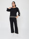 Women Black Solid Round Neck Short Sleeve Cords Set