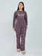 Women Purple Printed Round Neck Full Sleeve Lower Set