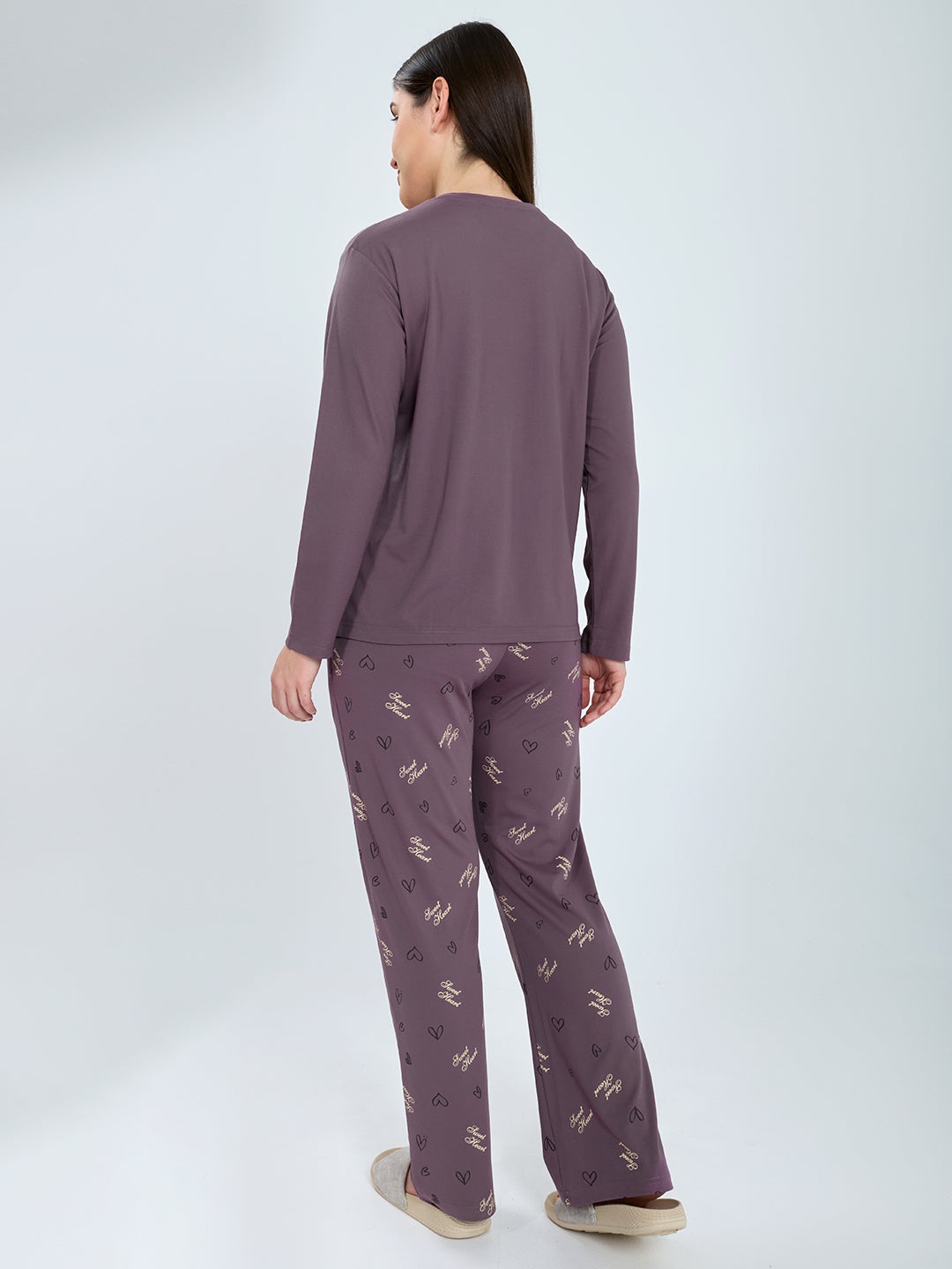 Women Purple Printed Round Neck Full Sleeve Lower Set