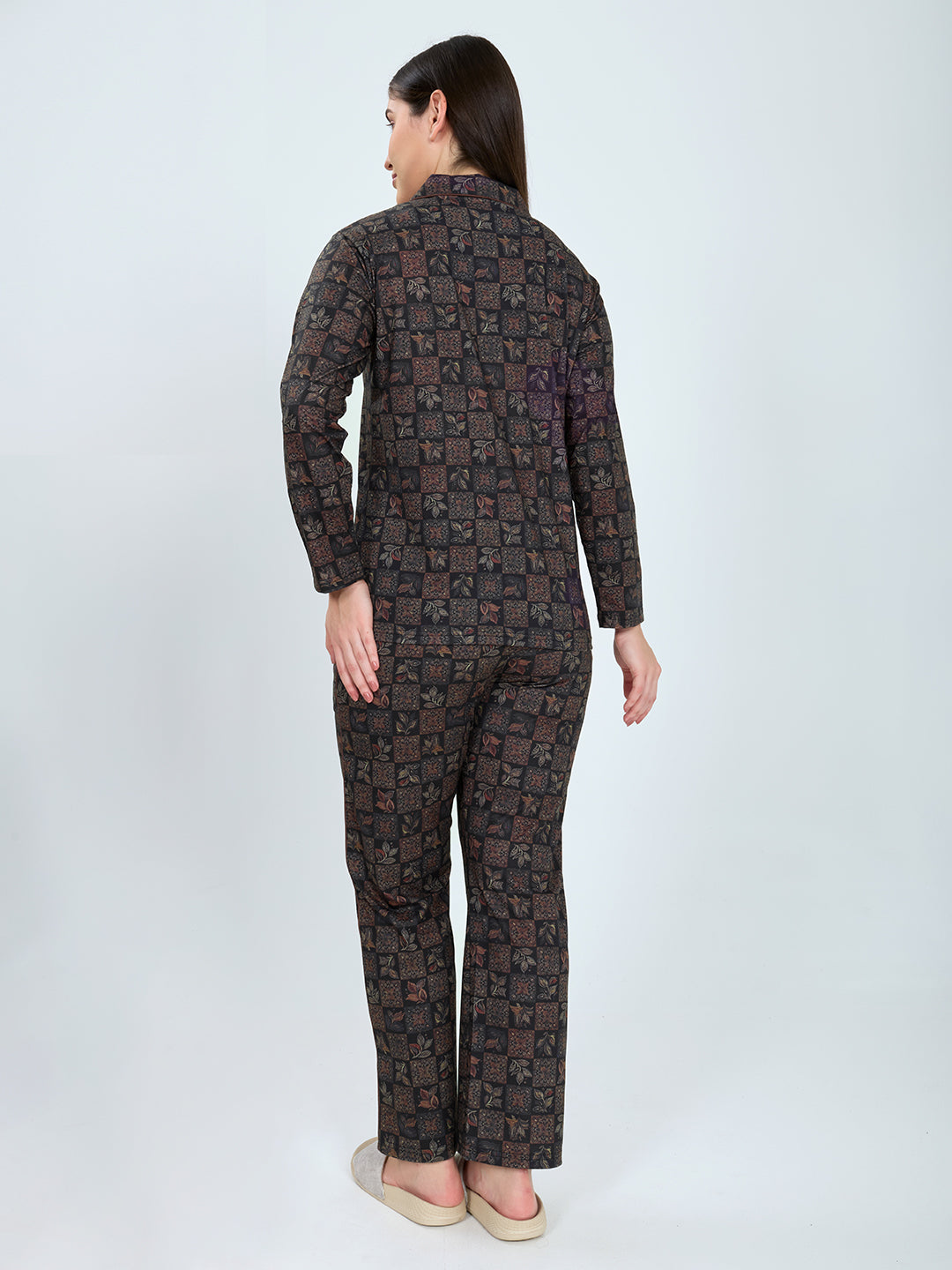 Women Black Printed Fashion Neck Full Sleeve Lower Set
