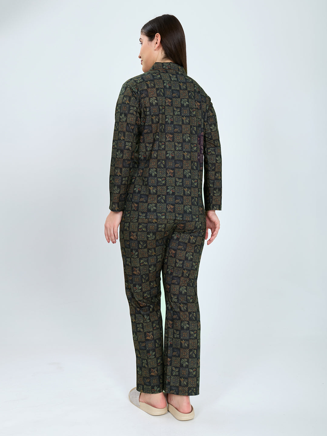 Women Green Printed Fashion Neck Full Sleeve Lower Set