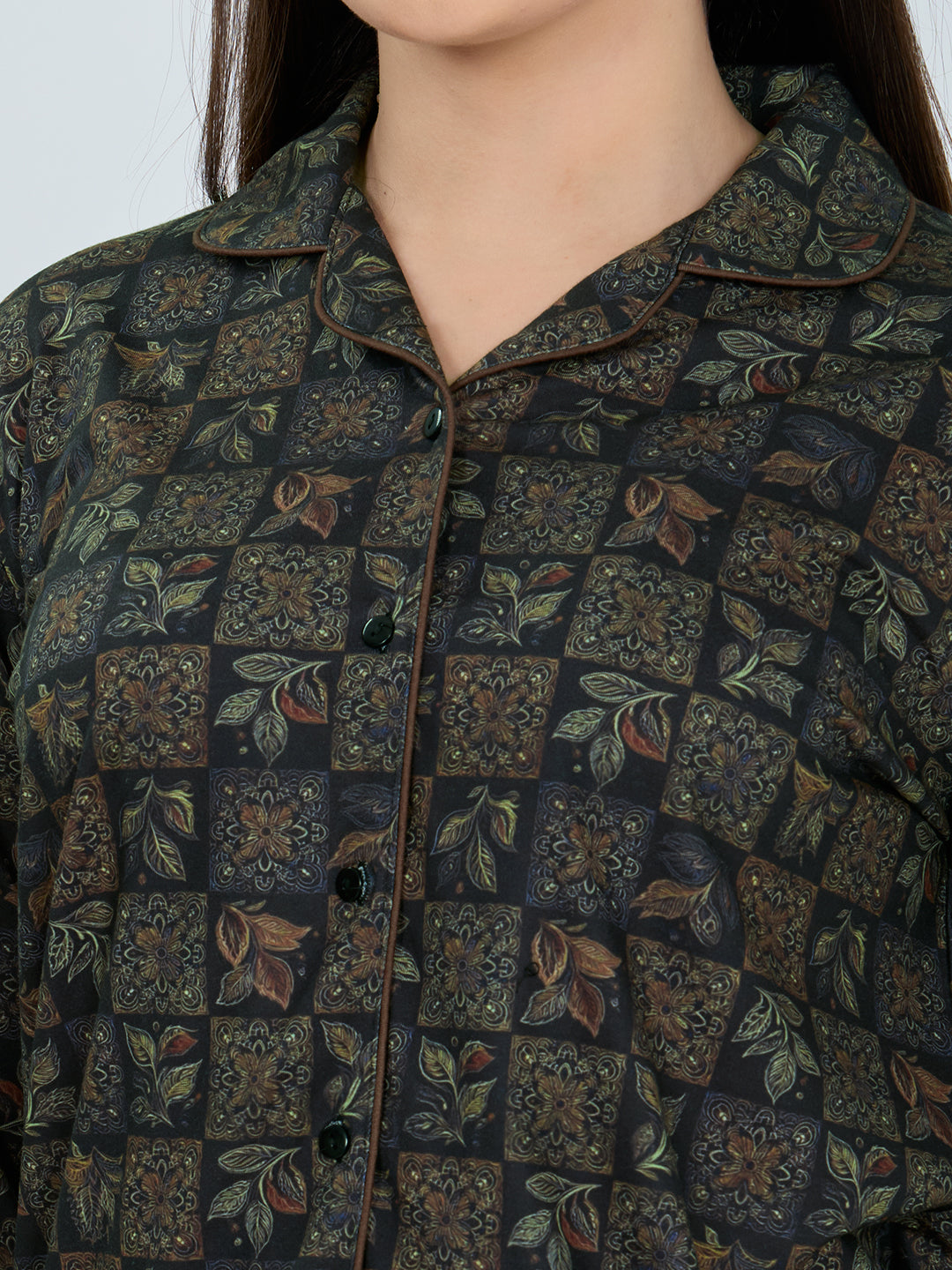 Women Green Printed Fashion Neck Full Sleeve Lower Set