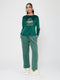 Women Green Embroidered Round Neck Full Sleeve Lower Set