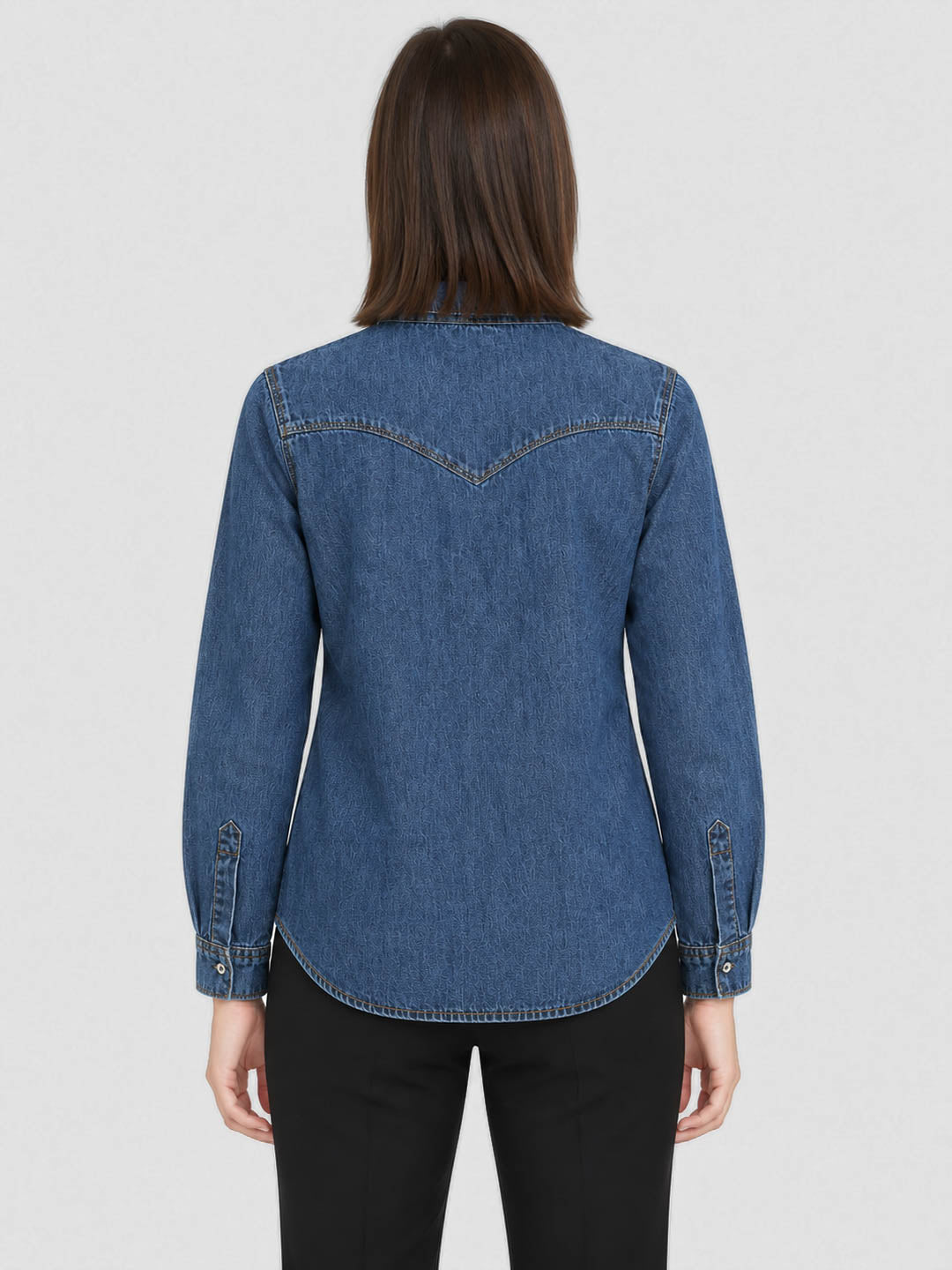 Women Blue Solid Front Open Full Sleeve Denim Shirt