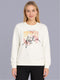 Women Off White Printed Round Neck Full Sleeve Sweatshirt