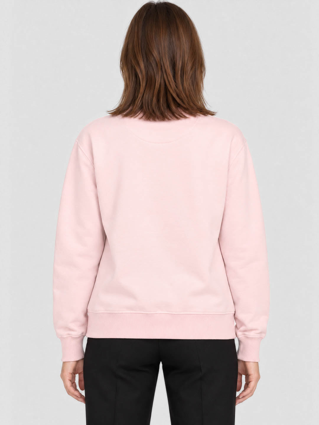 Women Pink Printed Round Neck Full Sleeve Sweatshirt