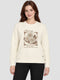 Women Cream Self Design Round Neck Full Sleeve Sweatshirt