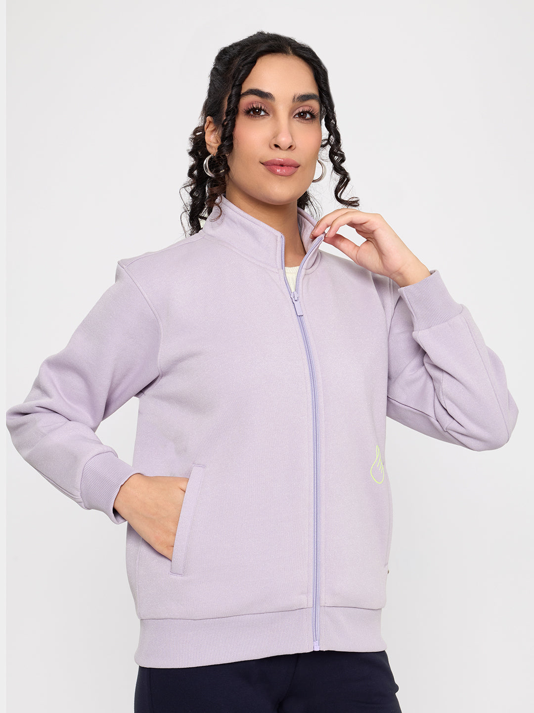 Women Purple Back Printed Turtle Neck Full Sleeve Sweatshirt