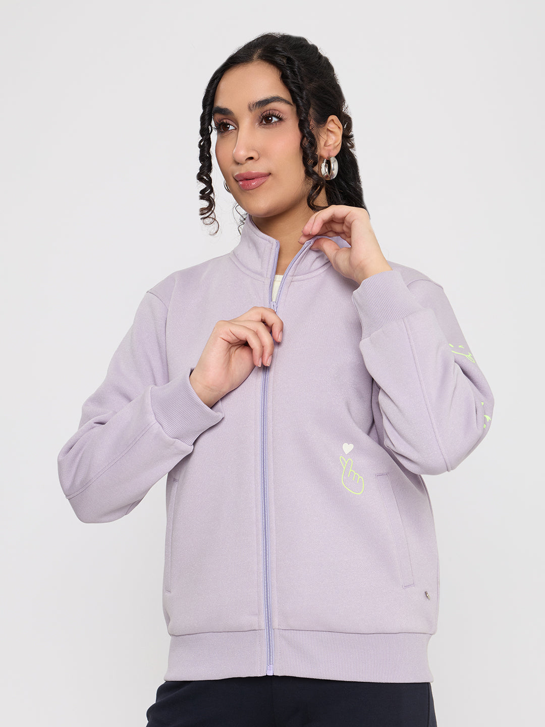 Women Purple Back Printed Turtle Neck Full Sleeve Sweatshirt