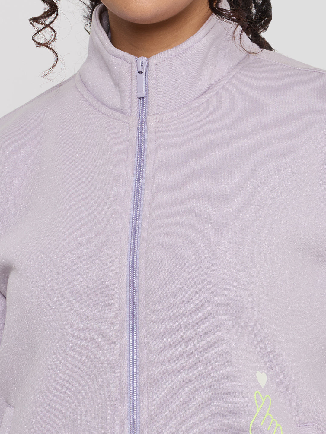 Women Purple Back Printed Turtle Neck Full Sleeve Sweatshirt