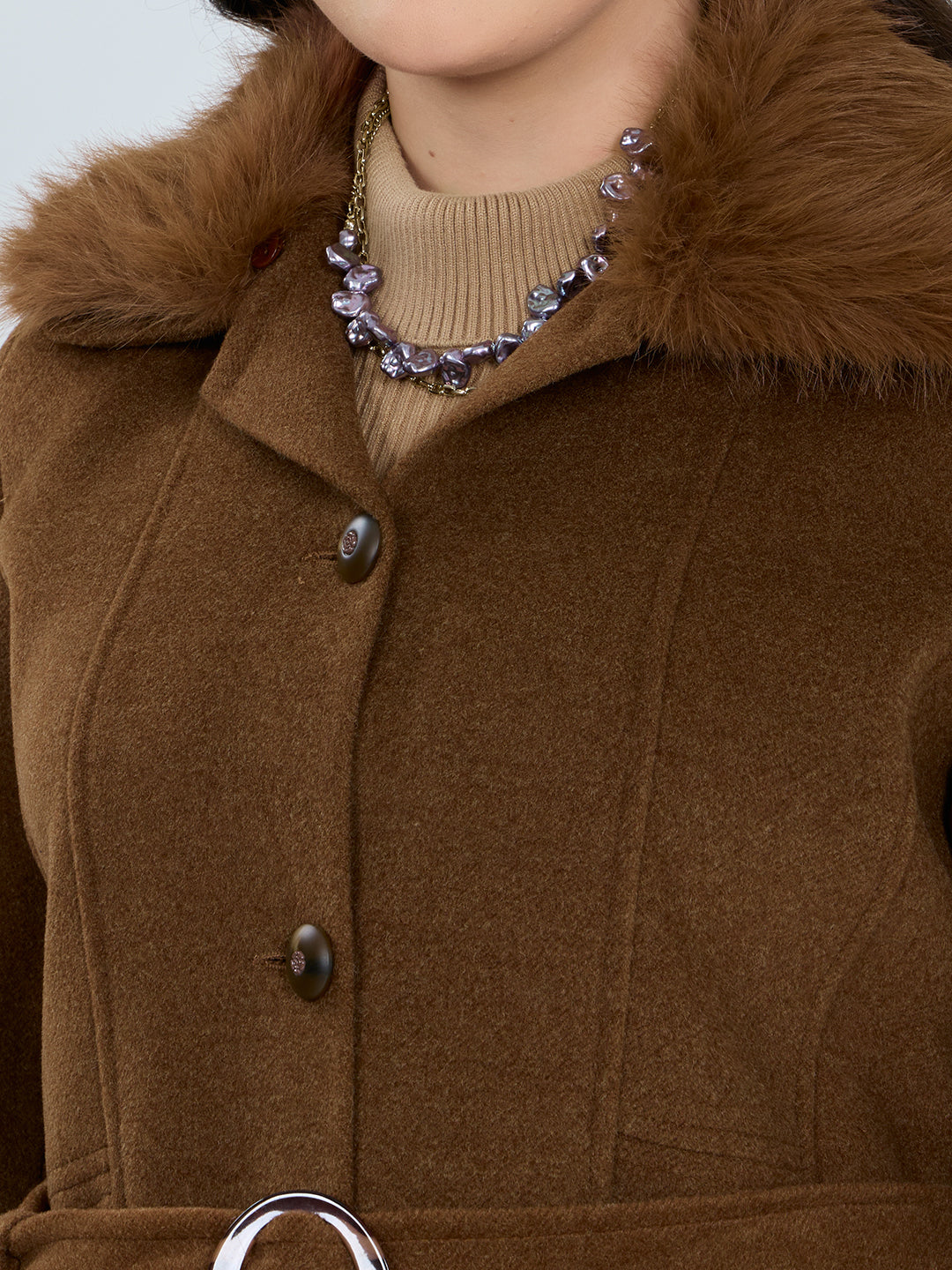 Women Rust Solid Collar Full Sleeve Long Coat