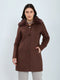 Women Brown Solid Collar Full Sleeve Long Coat